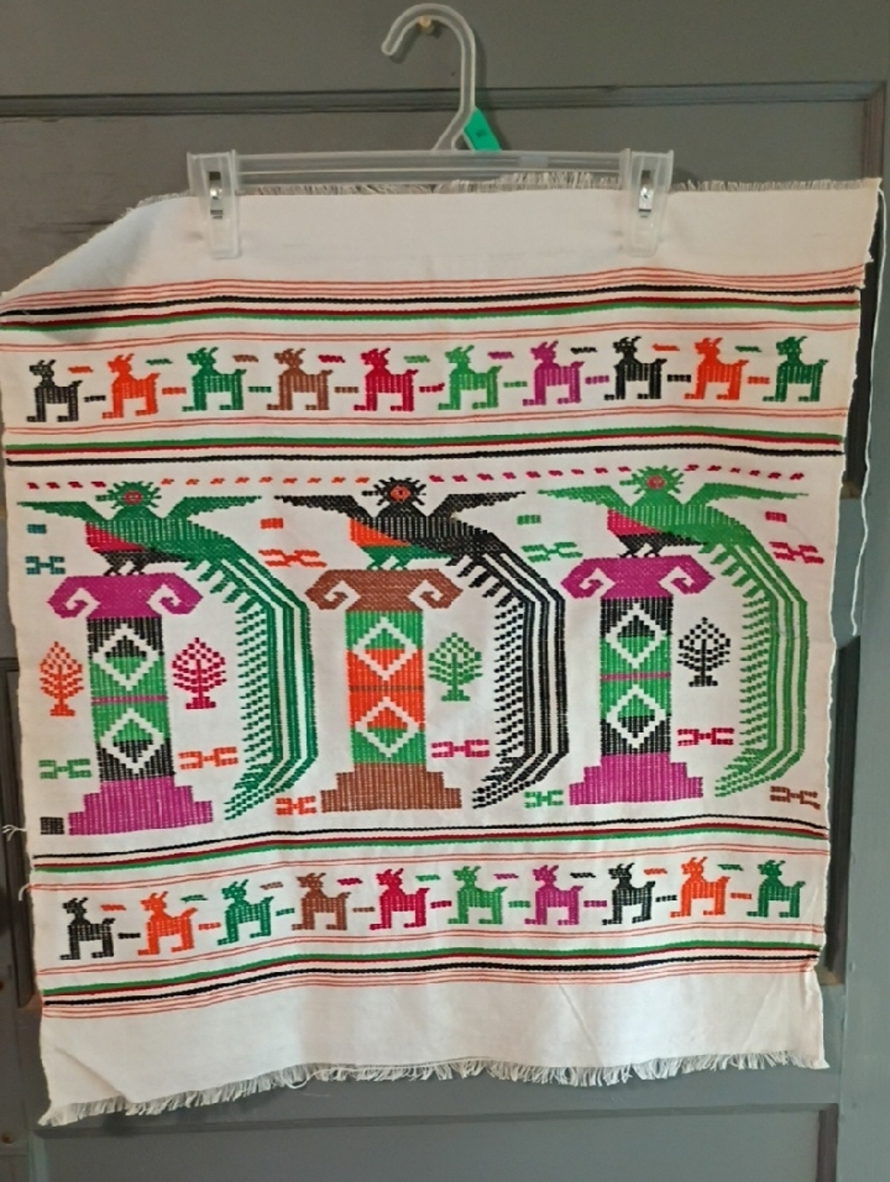 Handwoven Folk Textile with Colorful Motif